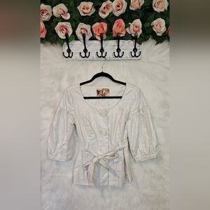 Mac & Jac Cropped Victorian Button Up  w/ Tie Belt